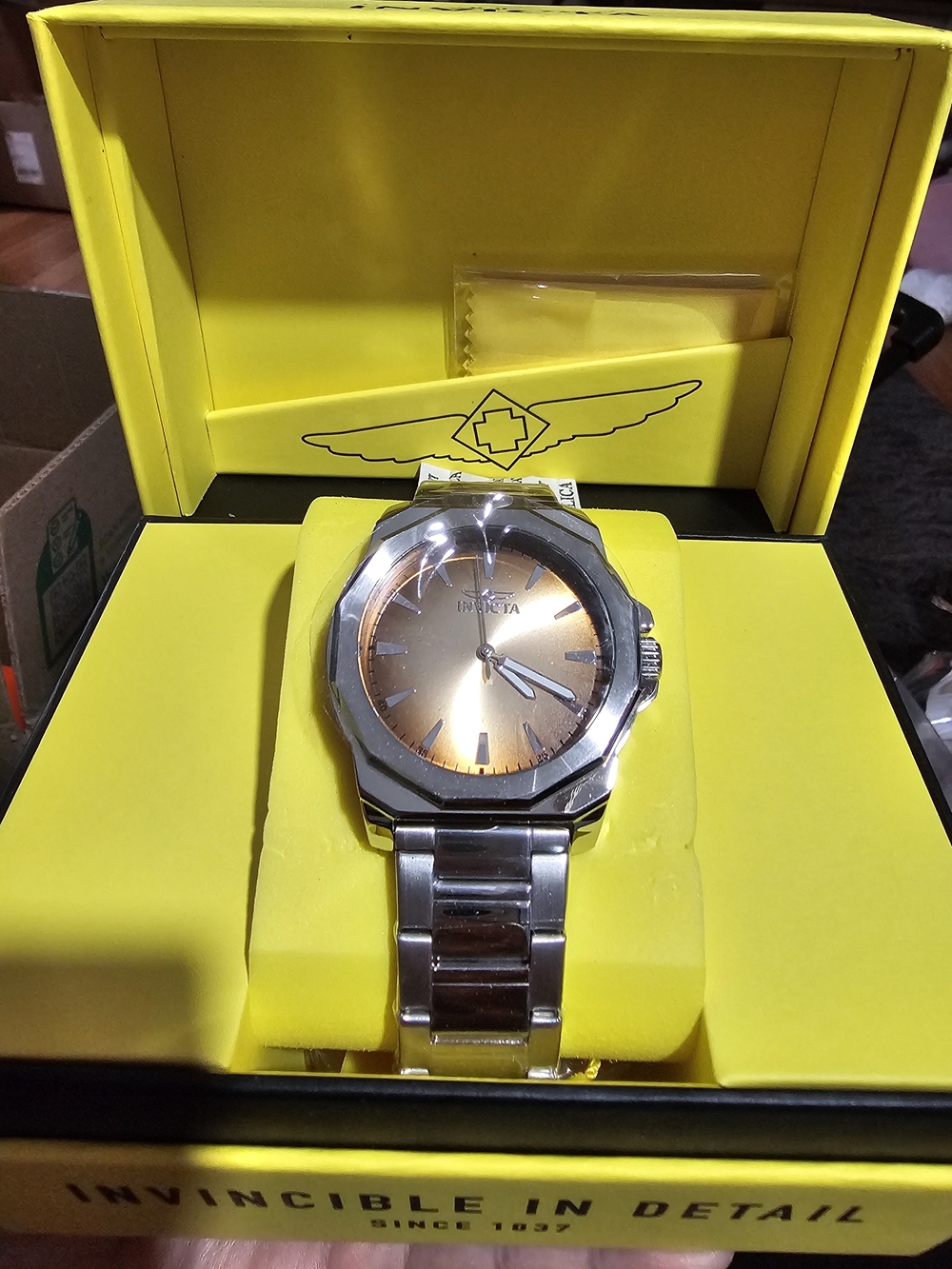 Invicta Men’s Silver Stainless Steel Watch with Gold Dial